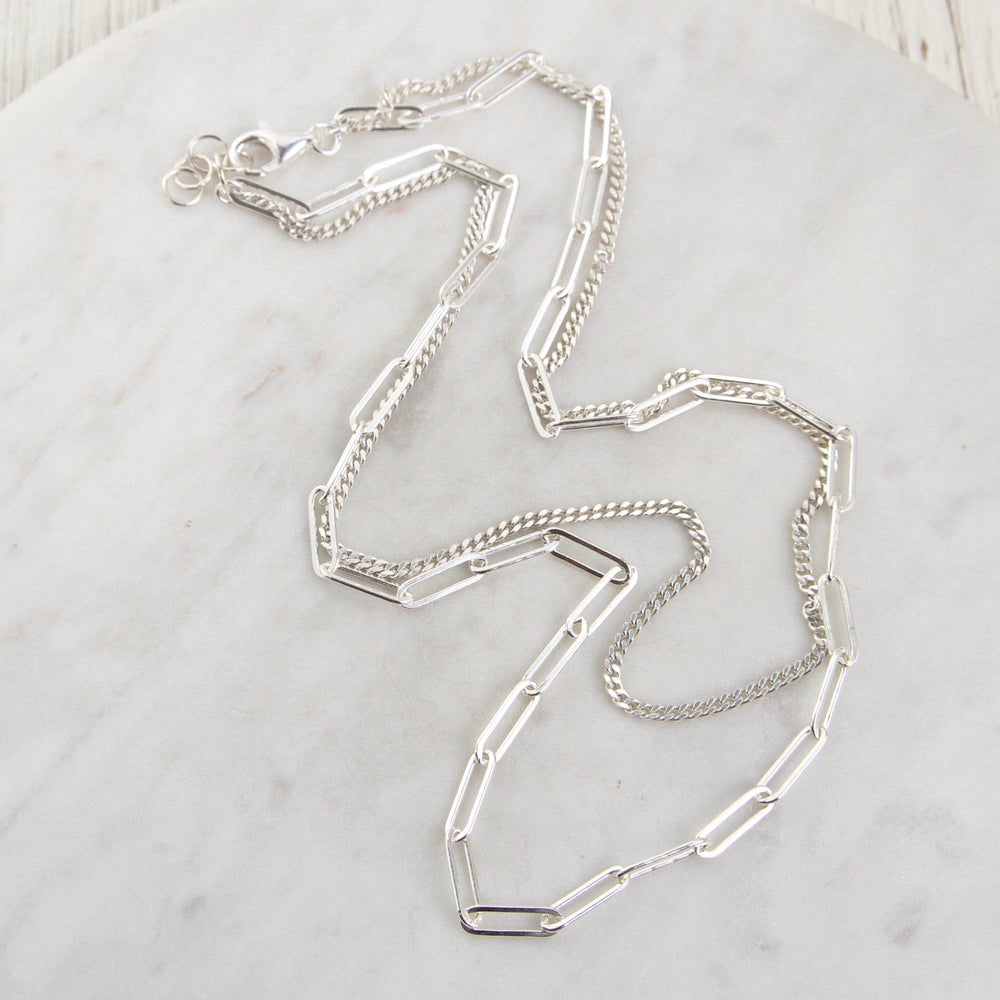 
                  
                    NKL Sterling Silver Double Strand Curb & Paperclip Chain Necklace
                  
                