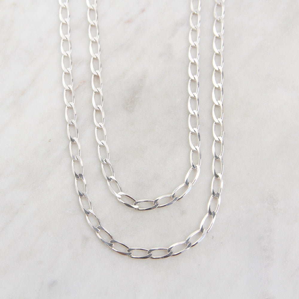 nkl Sterling Silver Double Strand of 4.2mm Flat Curb Chain