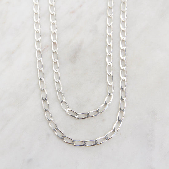 nkl Sterling Silver Double Strand of 4.2mm Flat Curb Chain