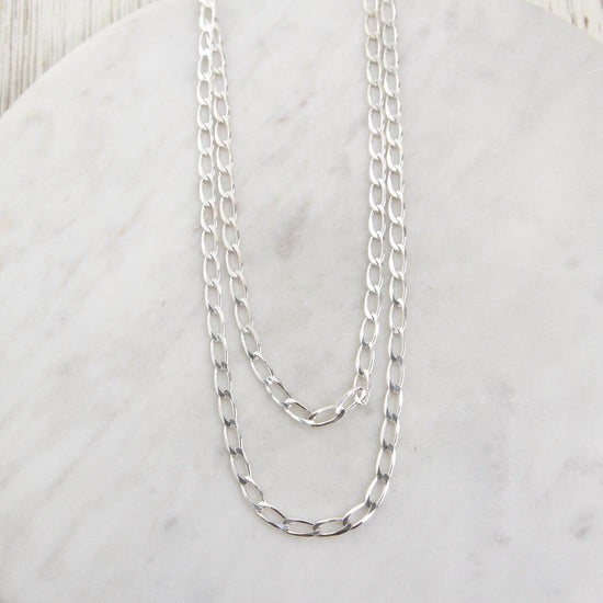 nkl Sterling Silver Double Strand of 4.2mm Flat Curb Chain