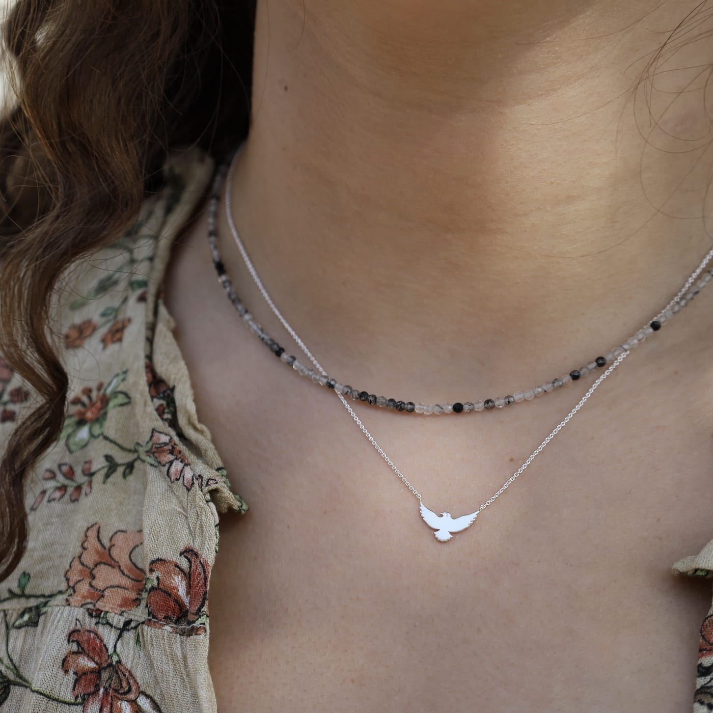 NKL Sterling Silver Eagle on Fine Cable Chain Necklace
