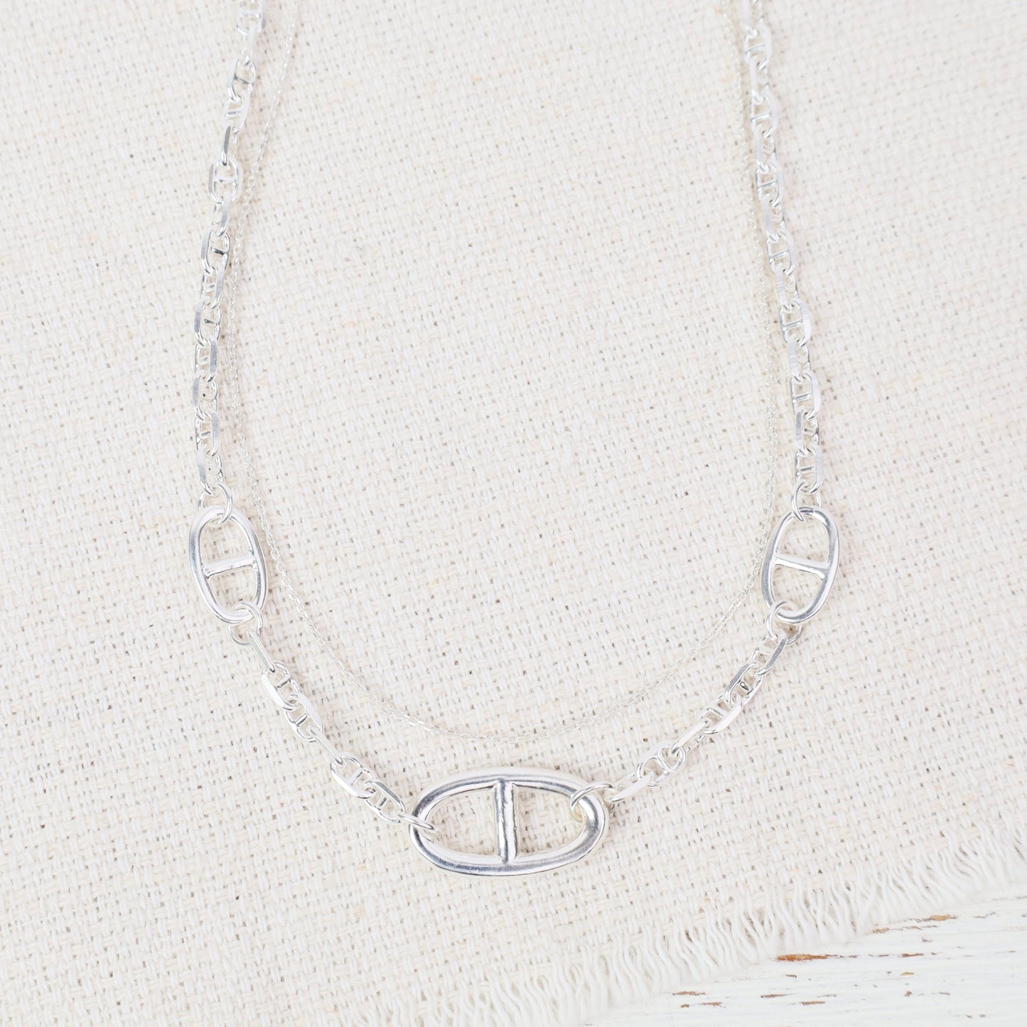 NKL Sterling Silver Fine and Anchor Double Chain Necklace