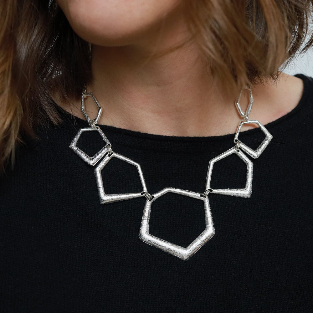 NKL Sterling Silver Graduating Geometric Shapes Necklace