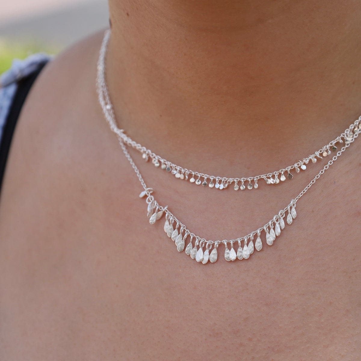 NKL Sterling Silver Hammered Fringe Necklace