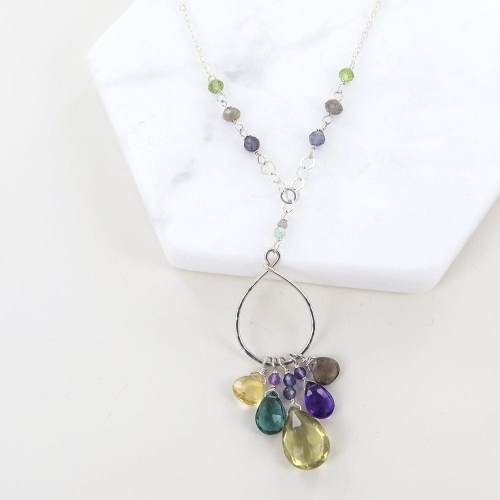 NKL Sterling Silver Loop with Semi-Precious Stone Cluster Necklace