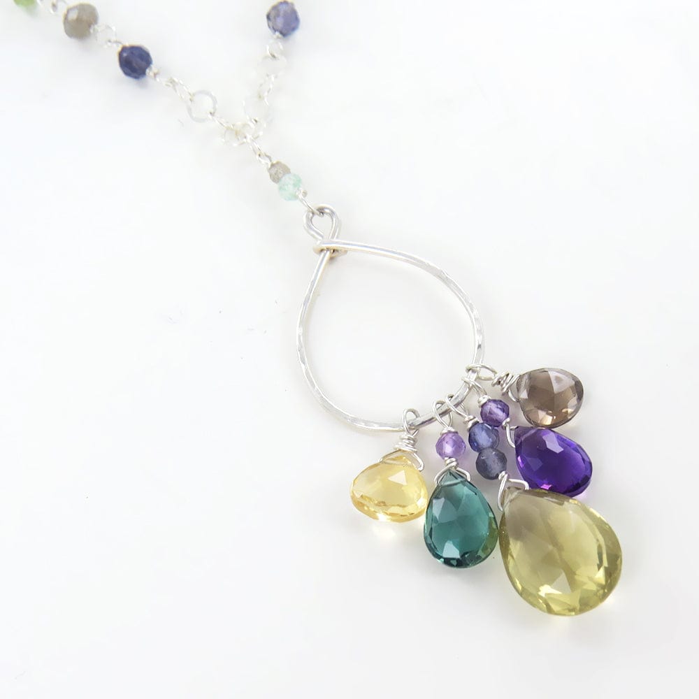 NKL Sterling Silver Loop with Semi-Precious Stone Cluster Necklace