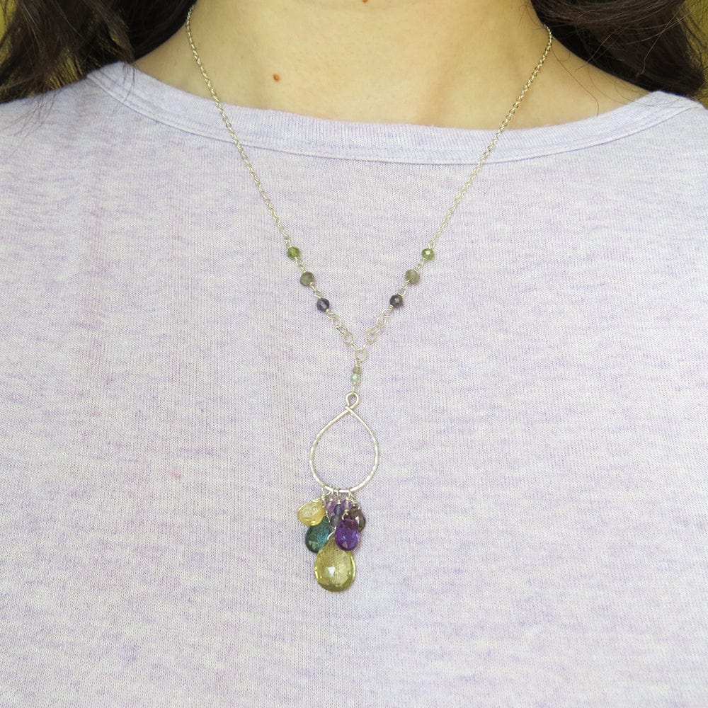 Load image into Gallery viewer, NKL Sterling Silver Loop with Semi-Precious Stone Cluster Necklace

