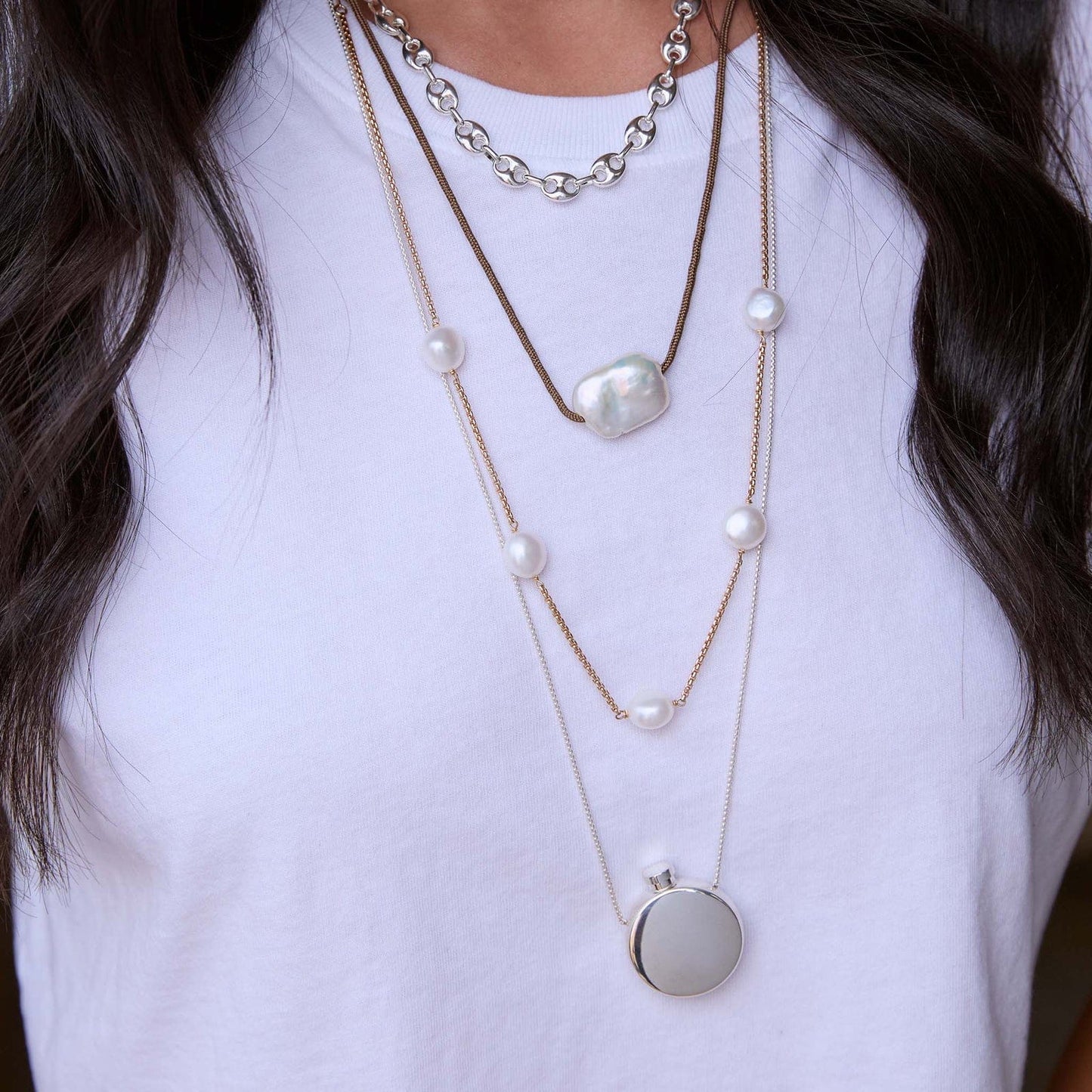 NKL Sterling Silver Medium Puffed Mariner Chain Necklace