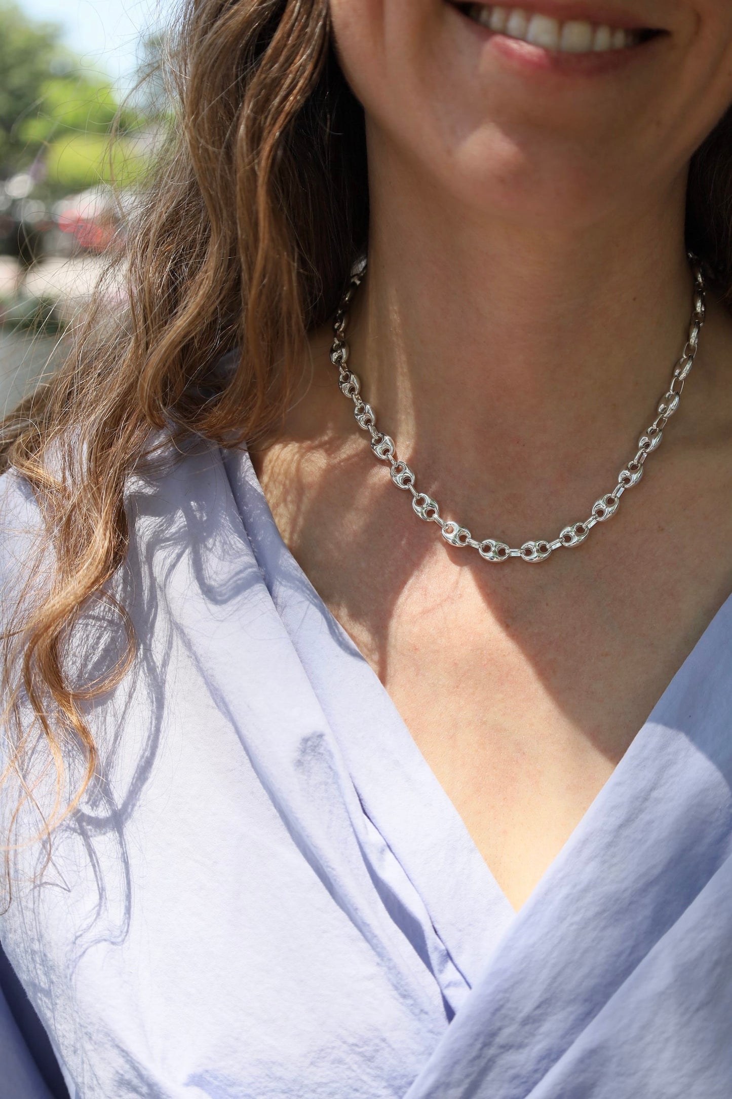 NKL Sterling Silver Medium Puffed Mariner Chain Necklace