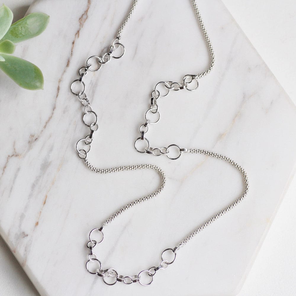 NKL Sterling Silver Mesh Chain with Open Ring Chain Stations