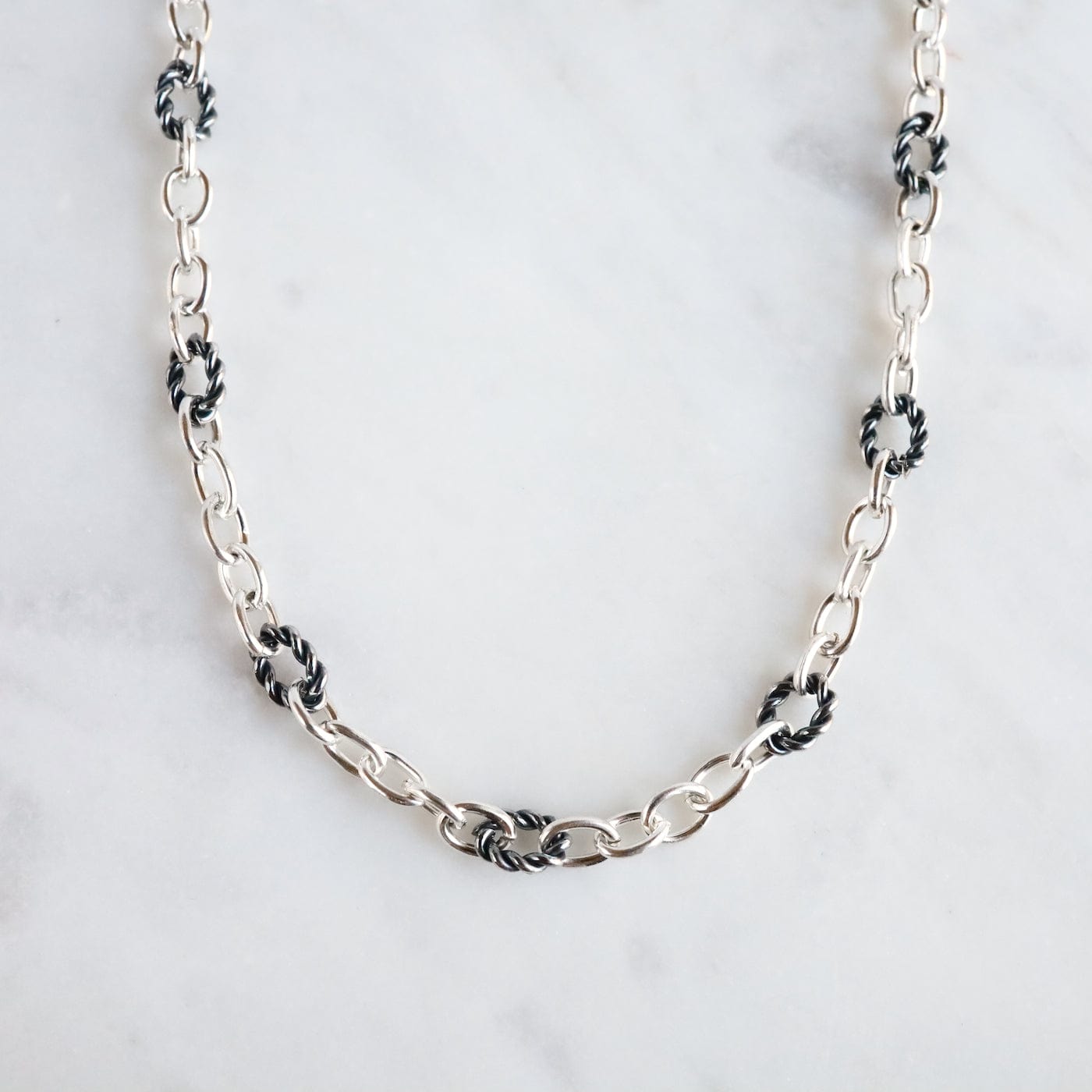 NKL Sterling Silver Mixed Link Chain Necklace