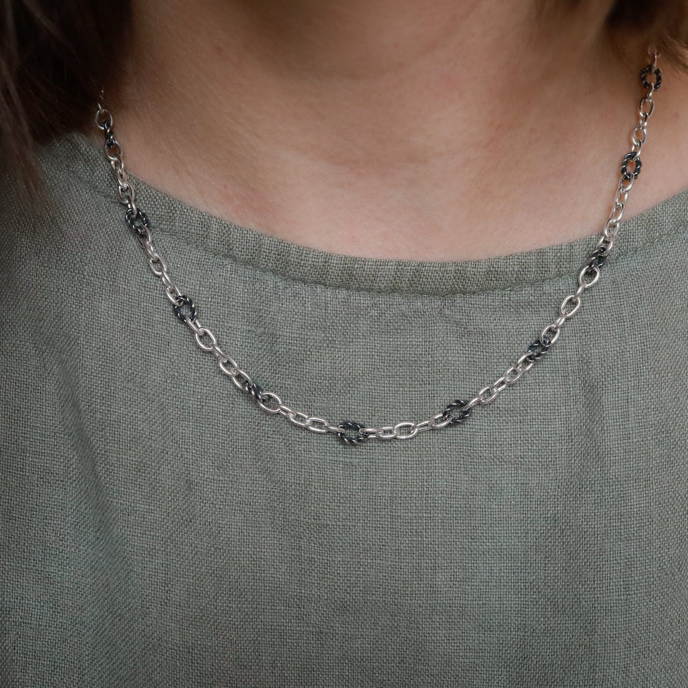 NKL Sterling Silver Mixed Link Chain Necklace