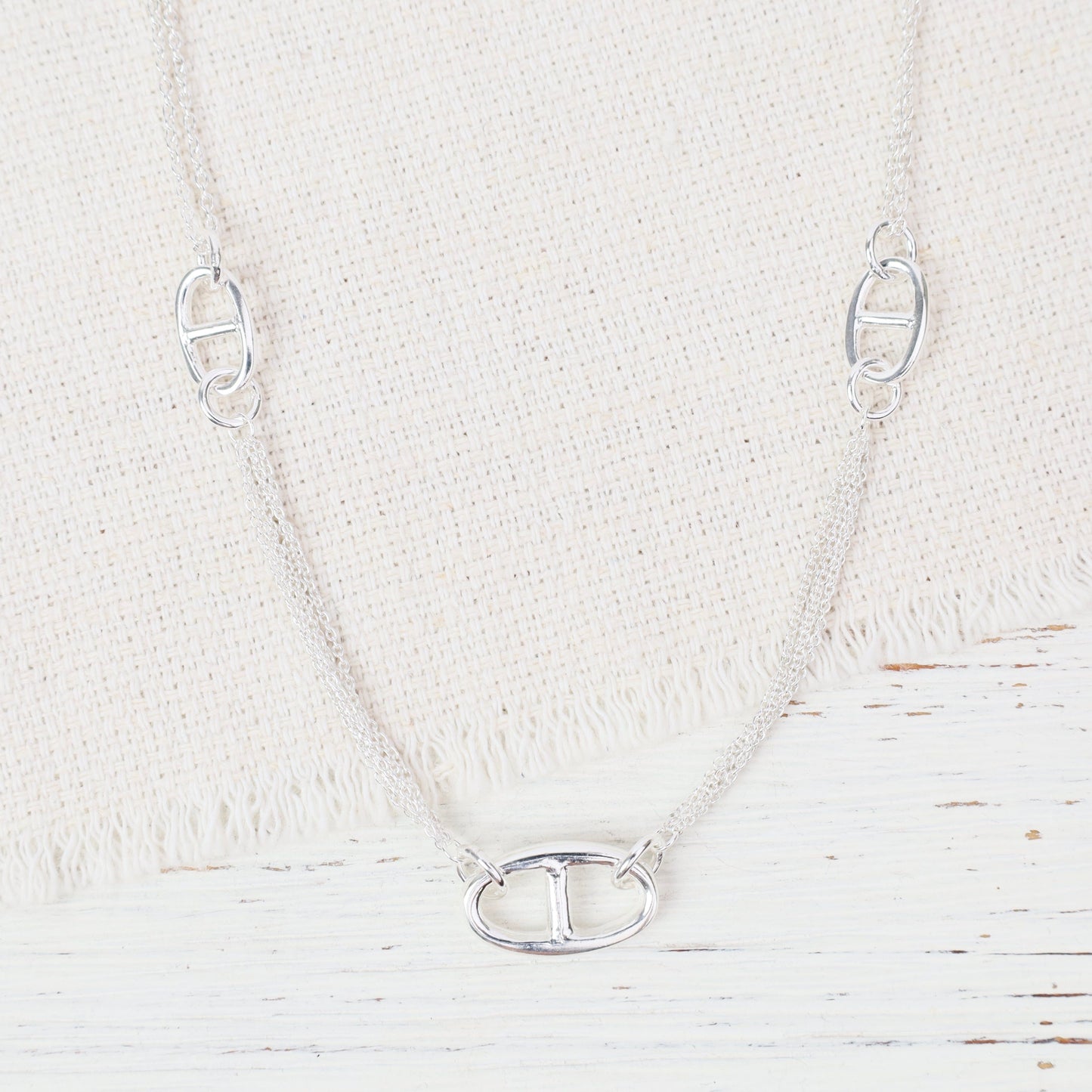 NKL Sterling Silver Multi Fine Chains with Anchor Link Stations Necklace