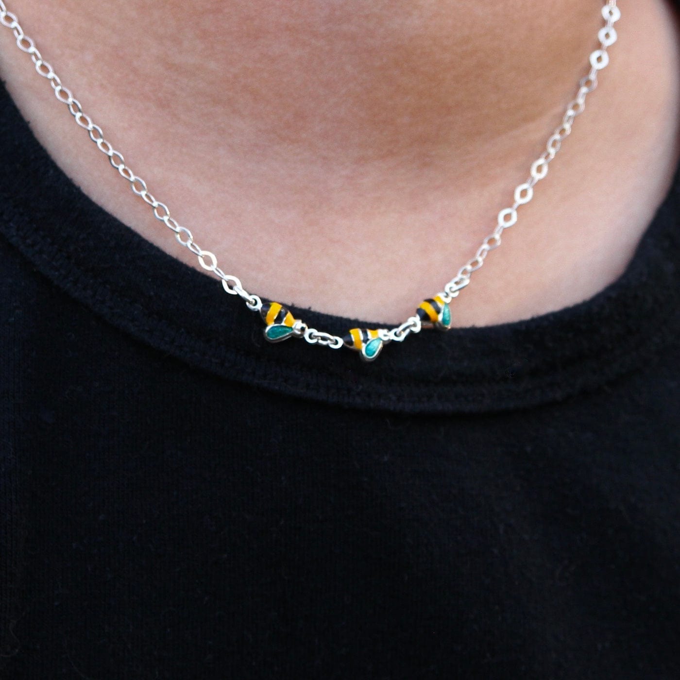 NKL Sterling Silver Necklace with Enamel Bees