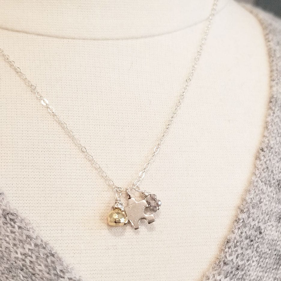 NKL Sterling Silver Puzzle & Stone Charm Necklace