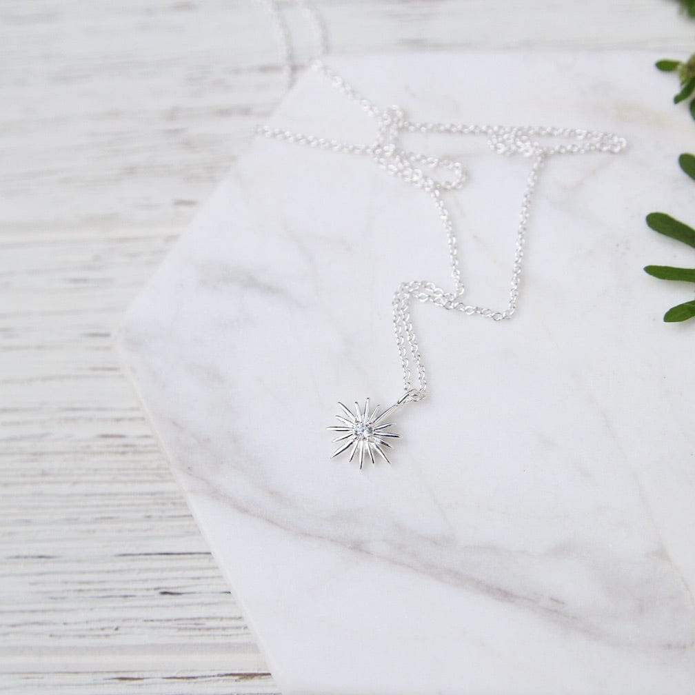 NKL Sterling Silver Sunburst with Center CZ Necklace