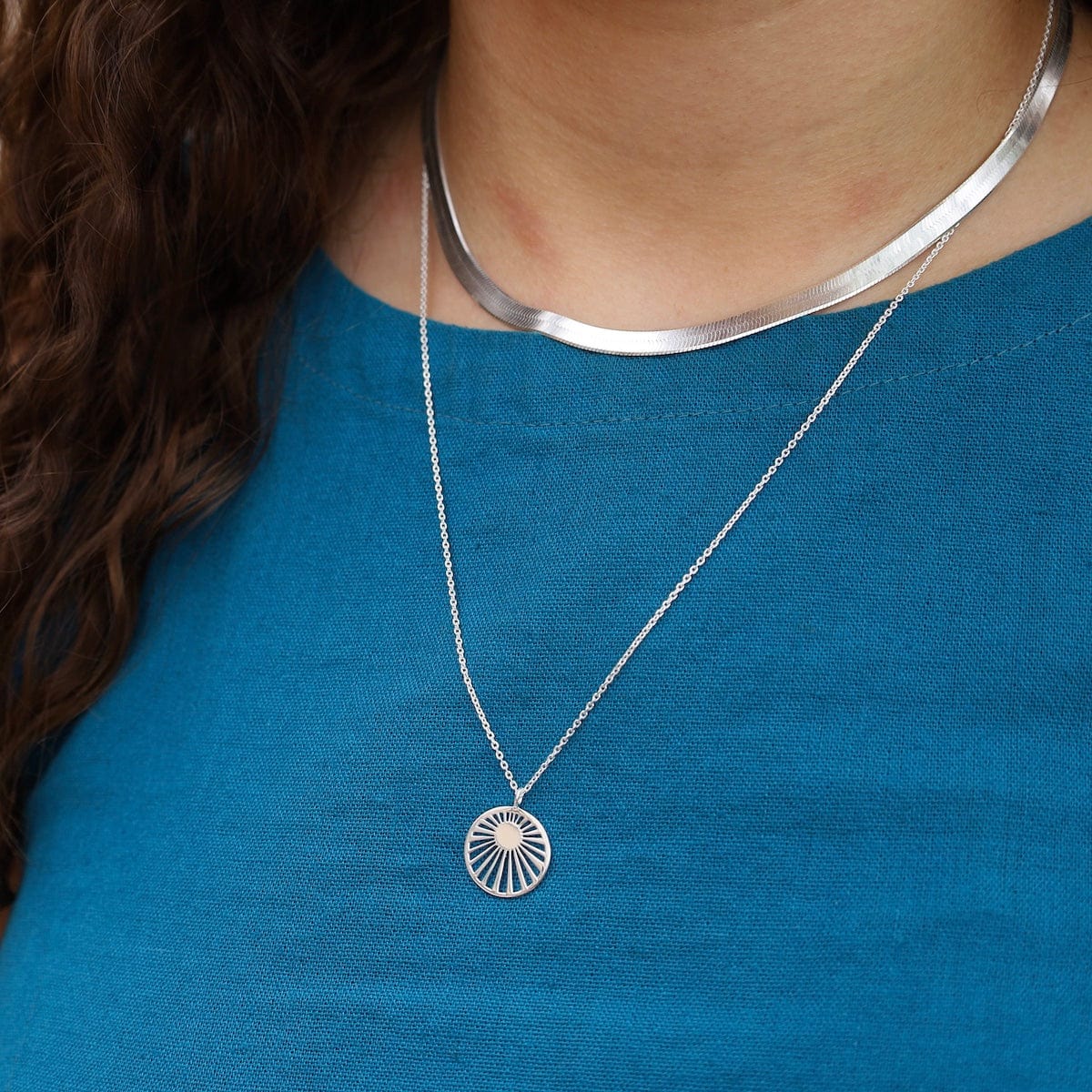 NKL Sterling Silver Sunray Disc Necklace