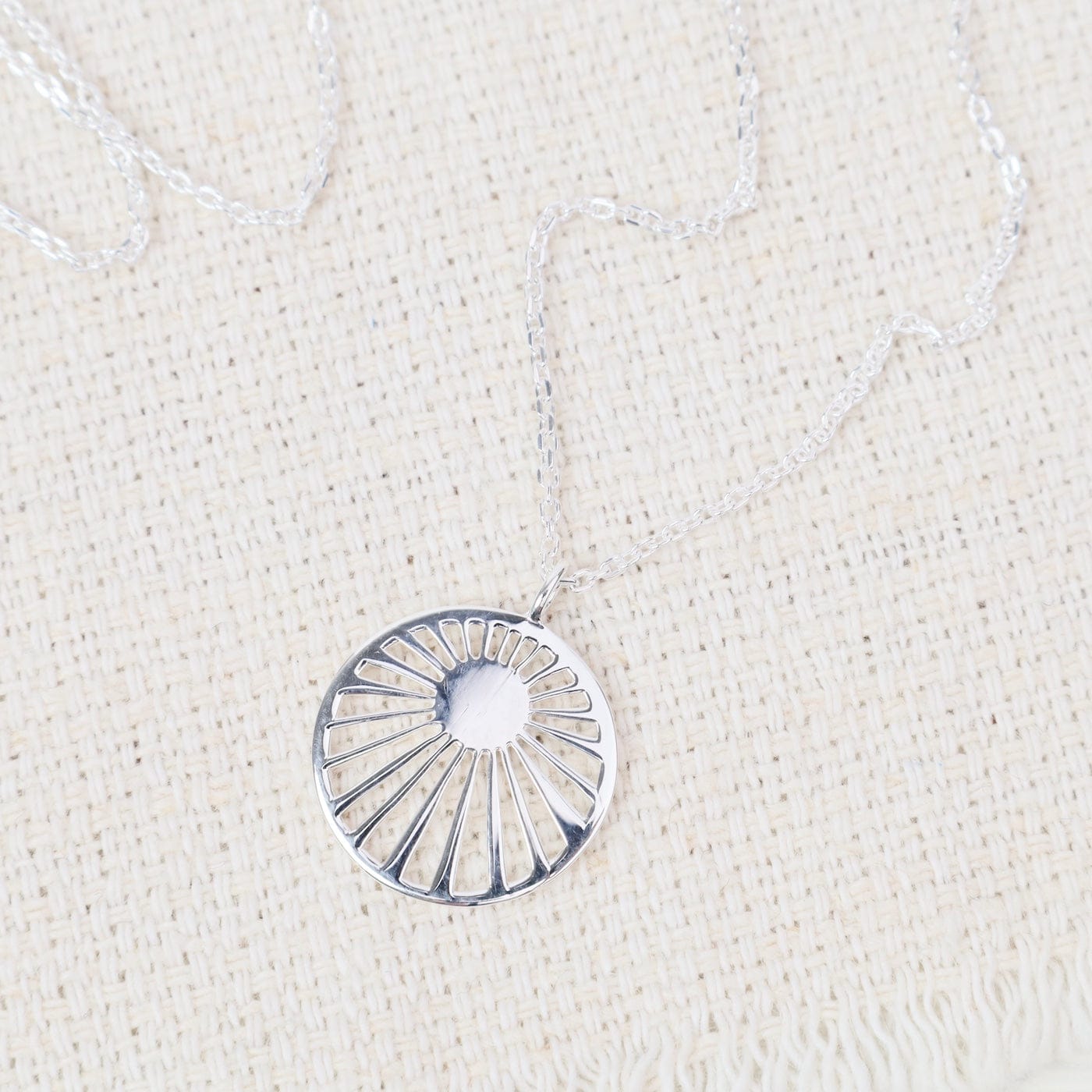 NKL Sterling Silver Sunray Disc Necklace