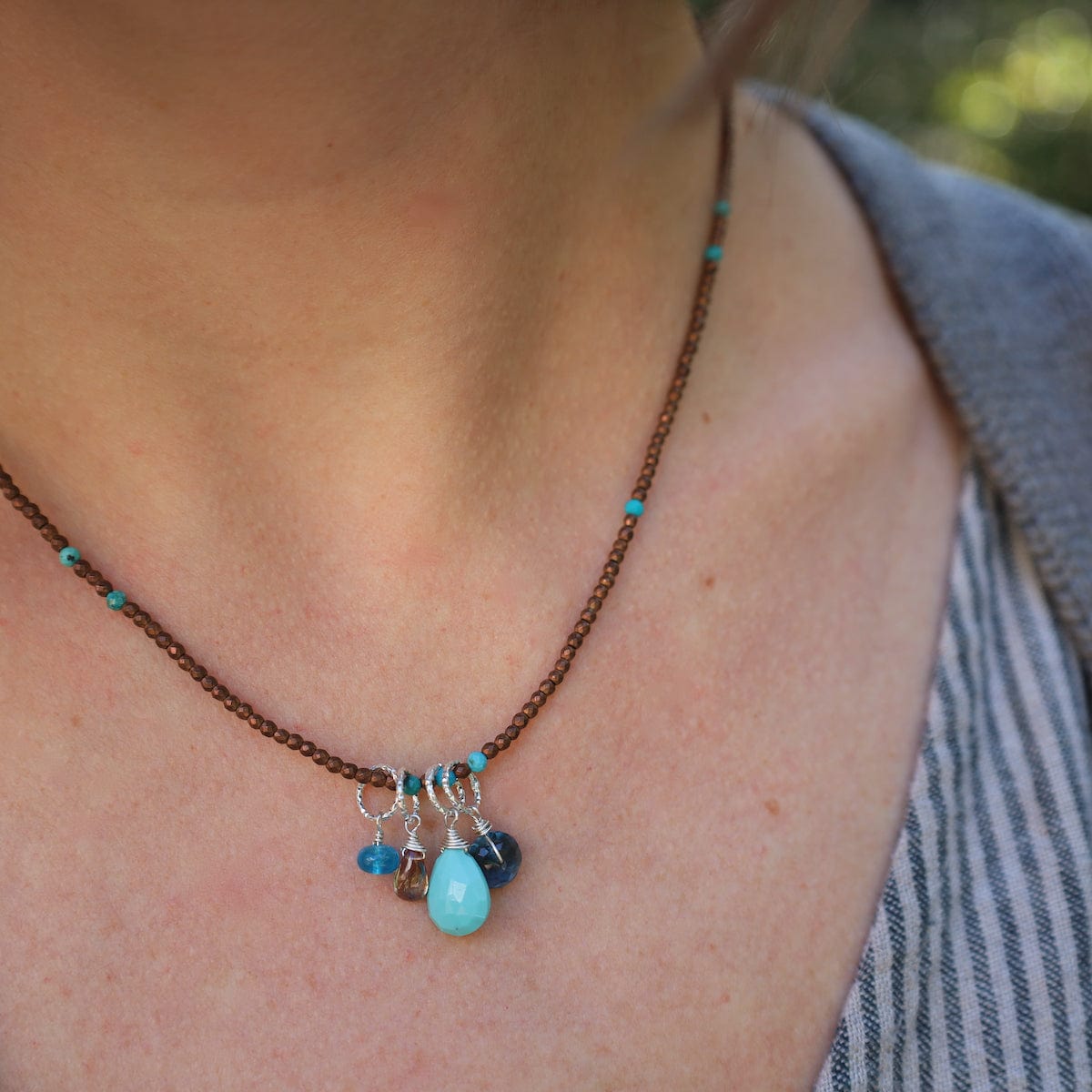 NKL Strung Hematite & Turquoise Cluster Necklace