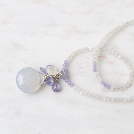 Load image into Gallery viewer, NKL Strung Moonstone with Blue Chalcedony Brio Necklac
