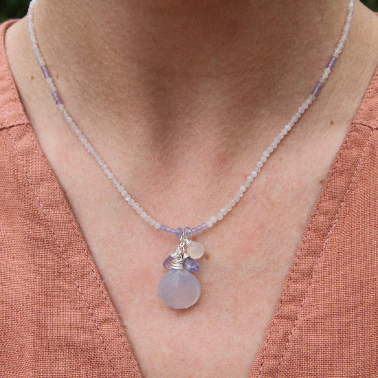 Load image into Gallery viewer, NKL Strung Moonstone with Blue Chalcedony Brio Necklac
