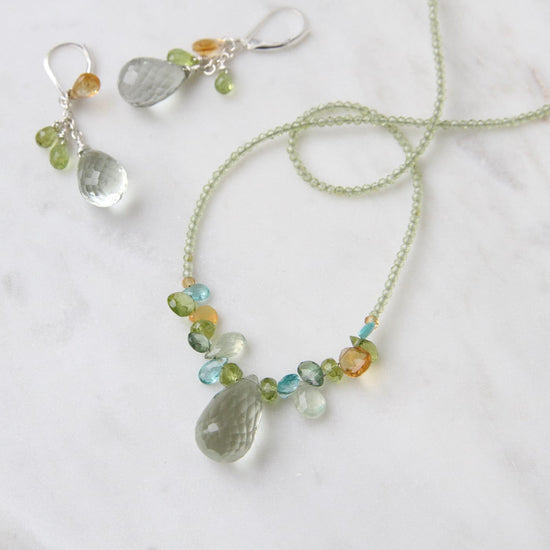 NKL Strung Peridot with Prasiolite Tear Drop Necklace