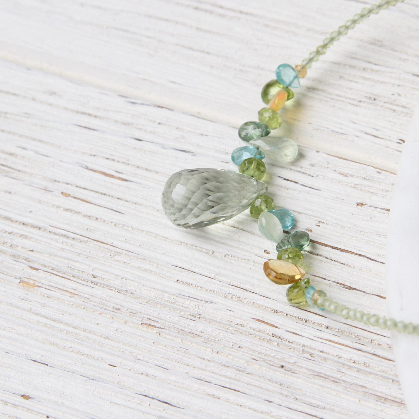 NKL Strung Peridot with Prasiolite Tear Drop Necklace
