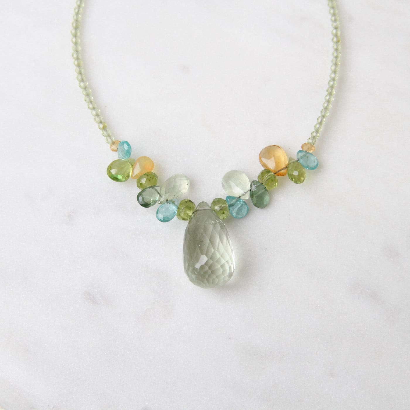 NKL Strung Peridot with Prasiolite Tear Drop Necklace