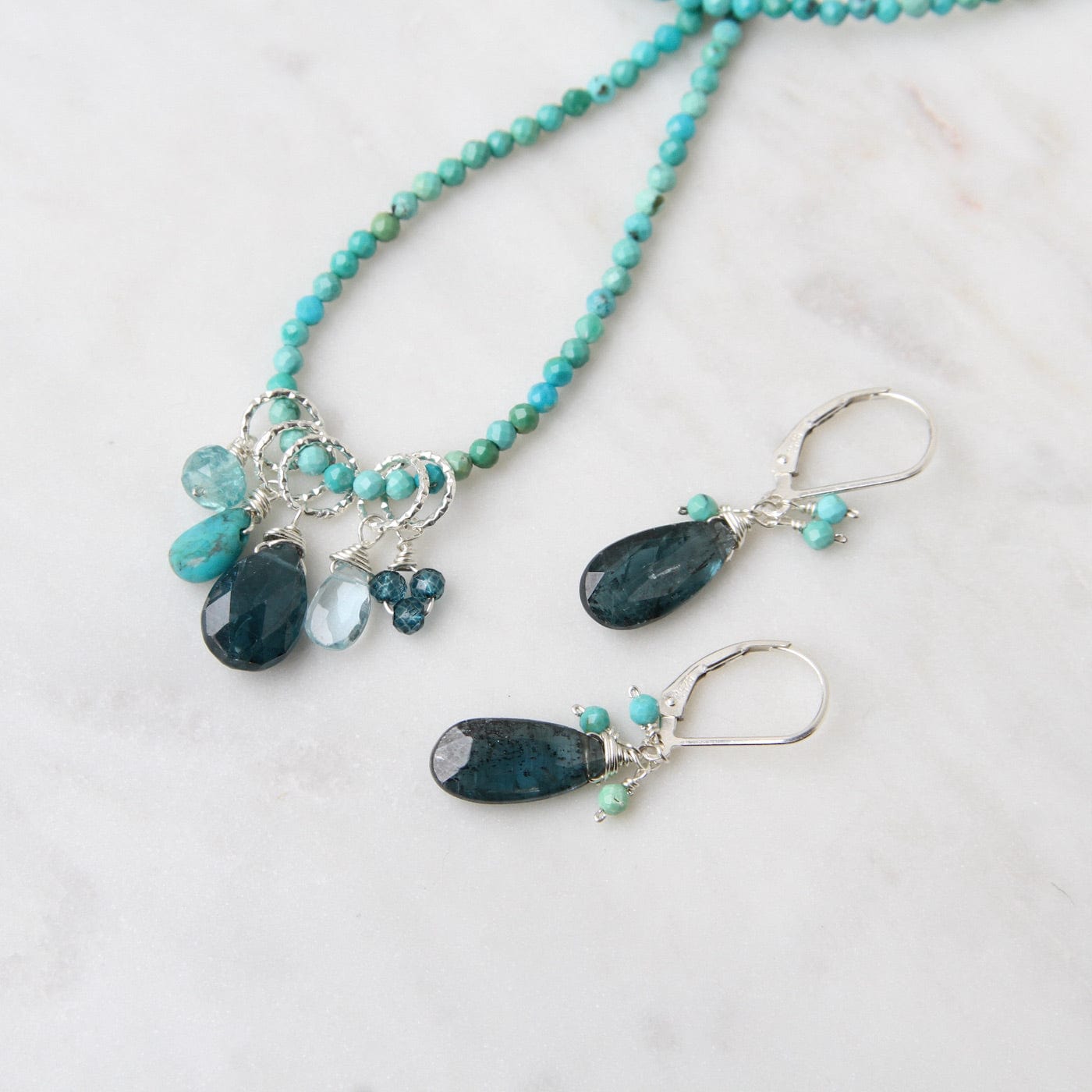 NKL Strung Turquoise with Slate Blue Quartz Neckalce