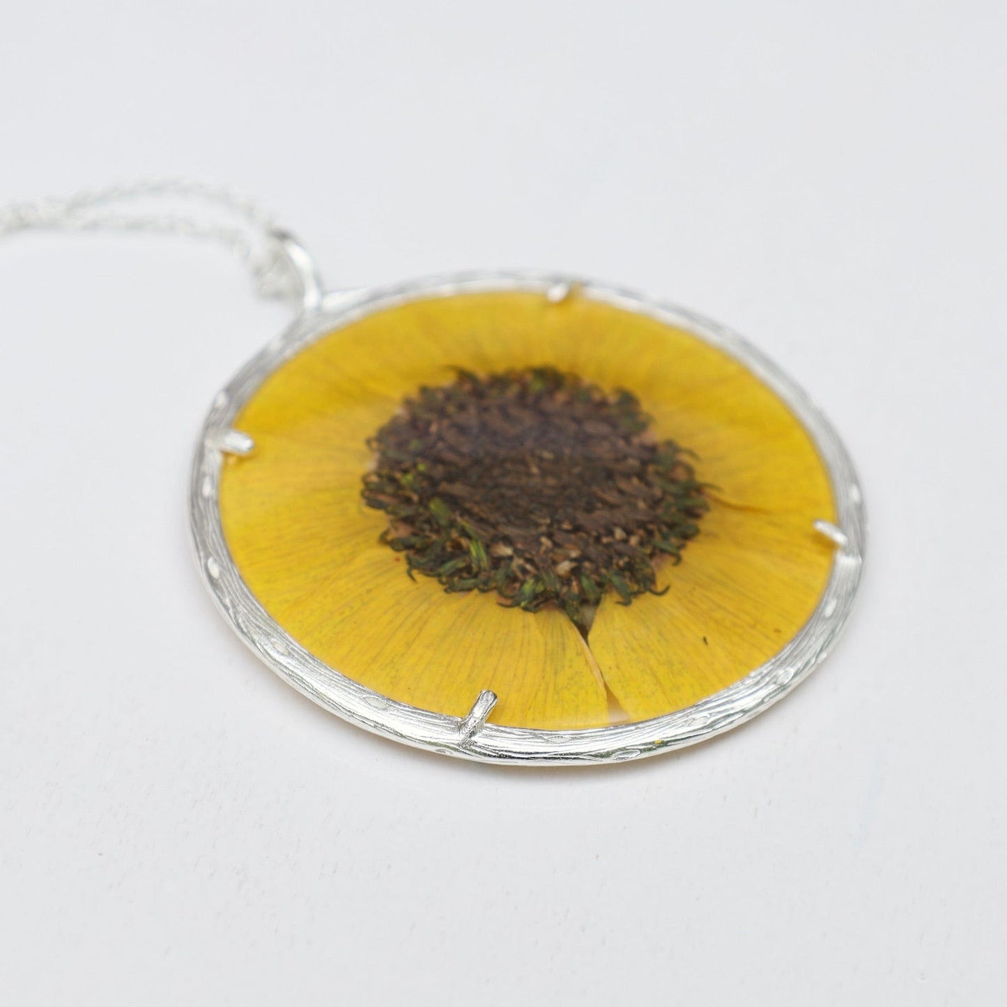 NKL Sunflower Extra Large Botanical Necklace - Recycled Sterling Silver