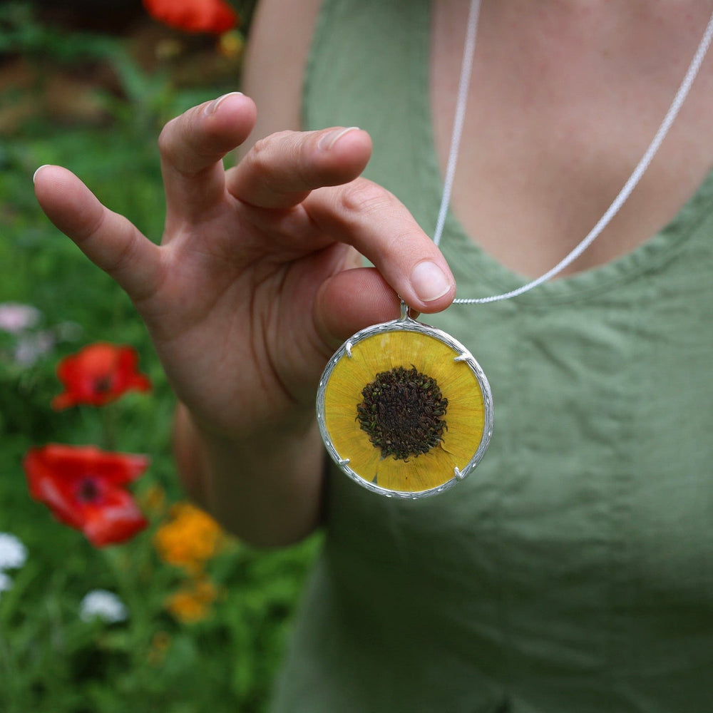 NKL Sunflower Extra Large Botanical Necklace - Recycled Sterling Silver