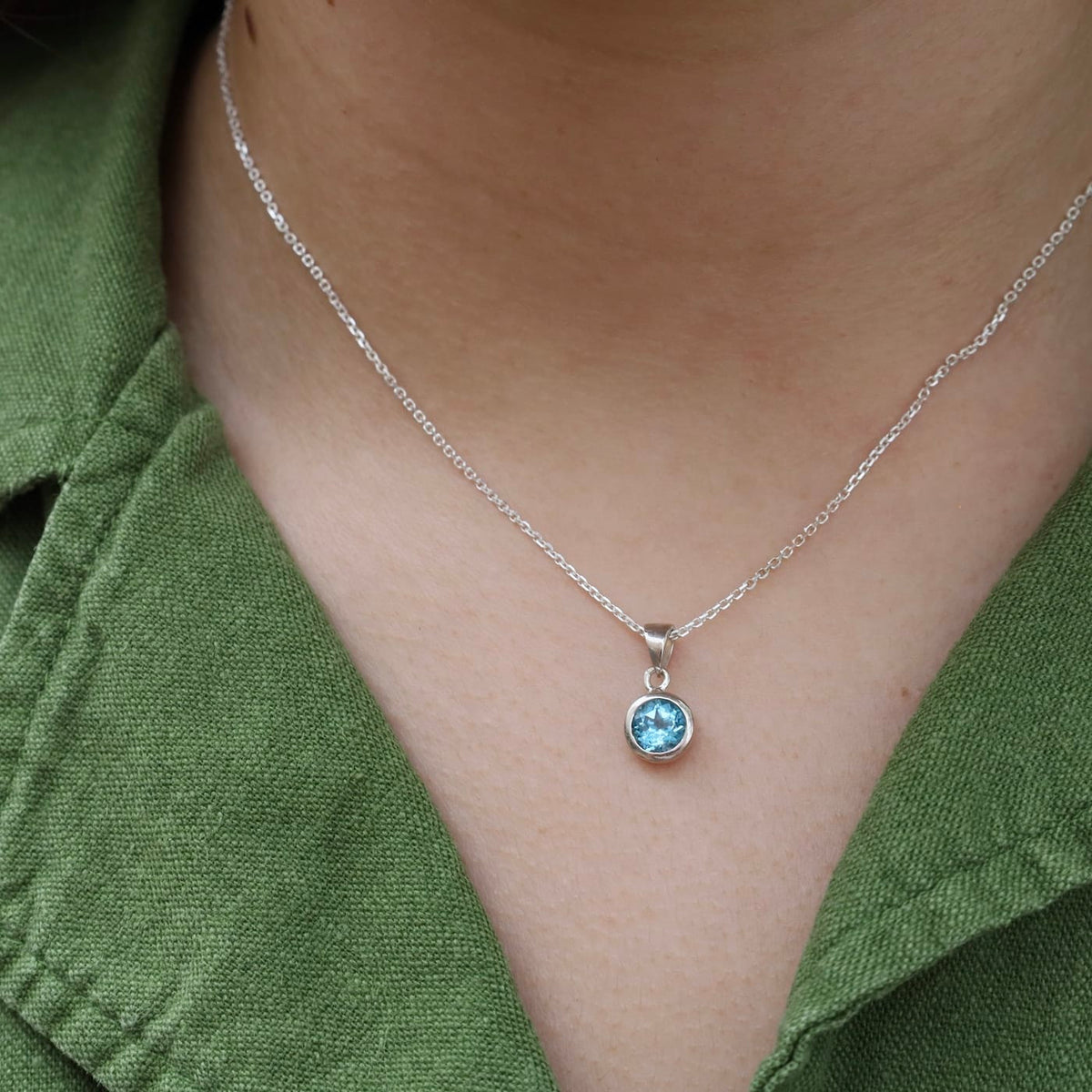 NKL Swiss Blue Topaz Dot Pendant Necklace