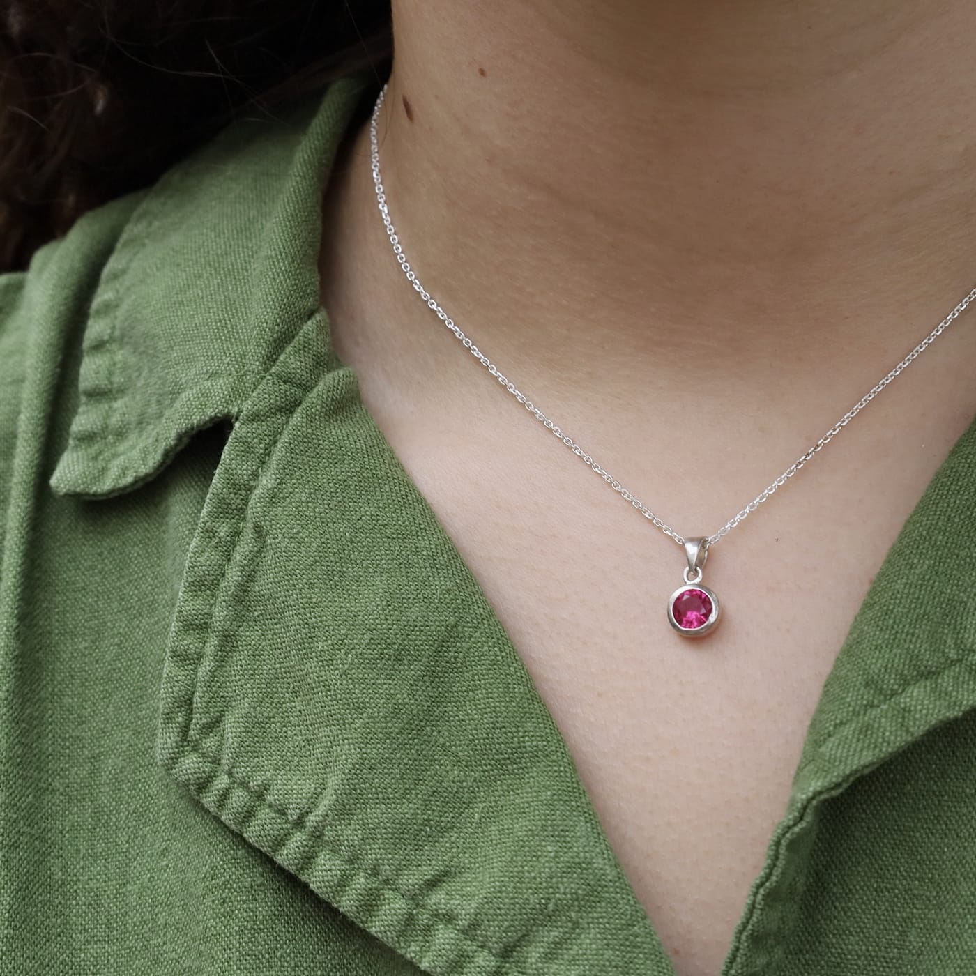 NKL Synthetic Ruby Dot Pendant Necklace