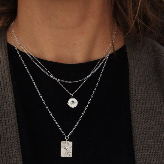 Load image into Gallery viewer, NKL Tablet with Heart &amp;amp; Rays Pendant on Parallel Chain
