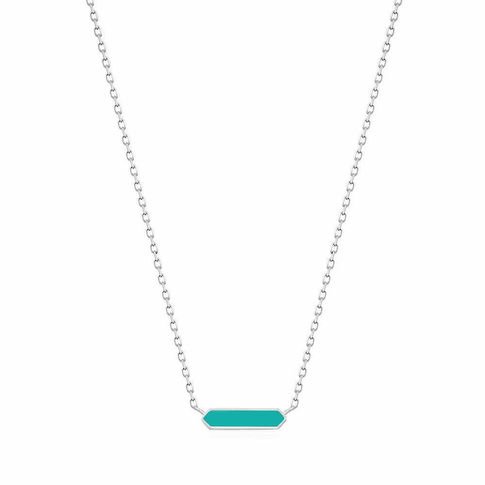 NKL Teal Enamel Bar Silver Necklace