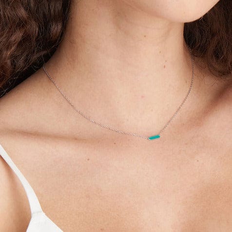 NKL Teal Enamel Bar Silver Necklace