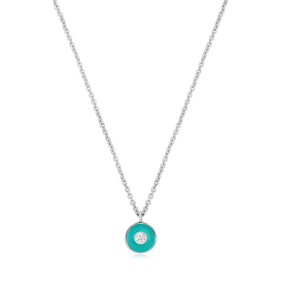 
                      
                        NKL Teal Enamel Disc Silver Necklace
                      
                    