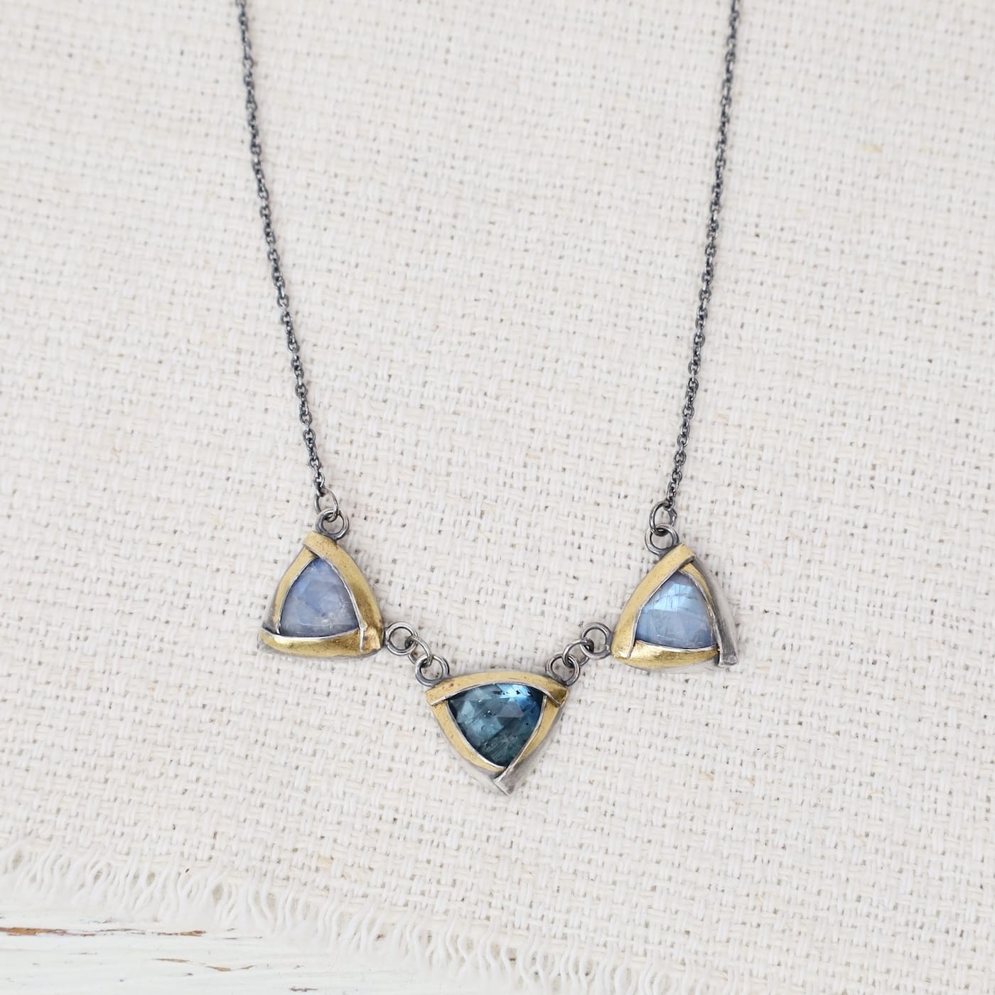 NKL Teal Kyanite & Moonstones Petite Triple Fold Necklace