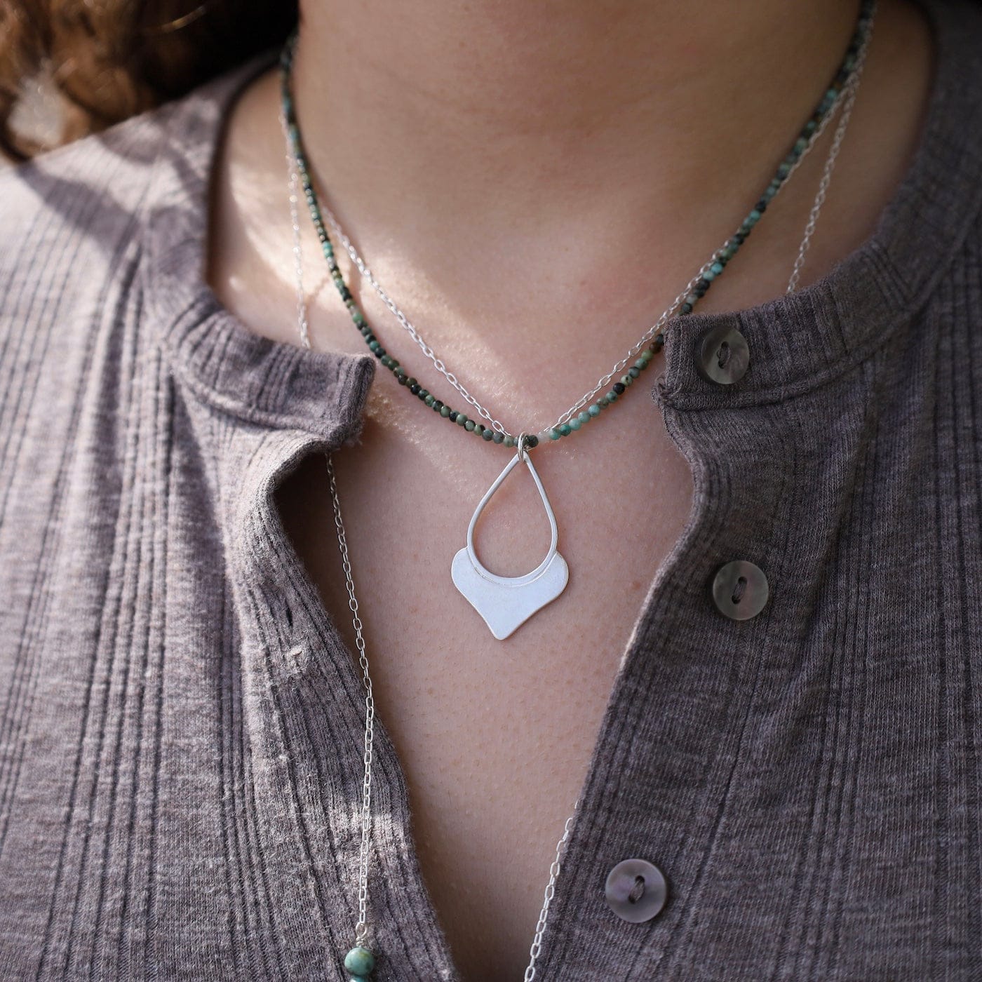 NKL Teardrop Pendant On Turquoise and Chain Necklace