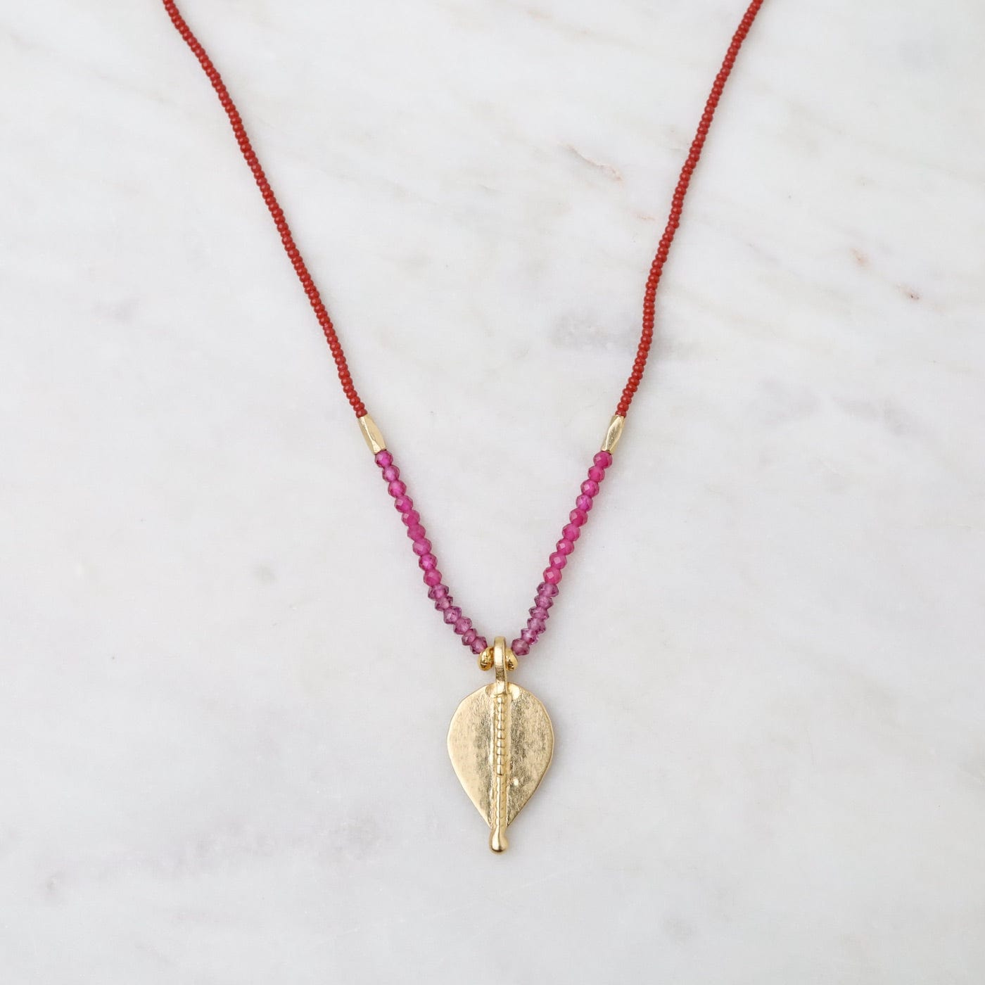 NKL Terracotta & Pink Quart Bead Gold Vermeil Pendant Necklace