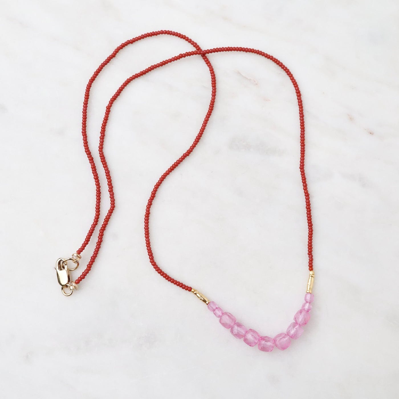 NKL Terracotta Seed & Pink Quart Bead Necklace