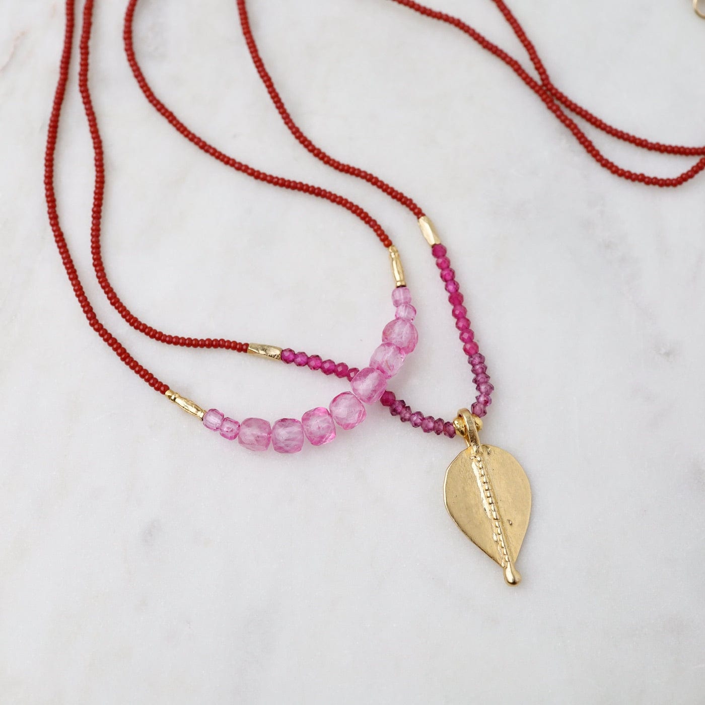 NKL Terracotta Seed & Pink Quart Bead Necklace