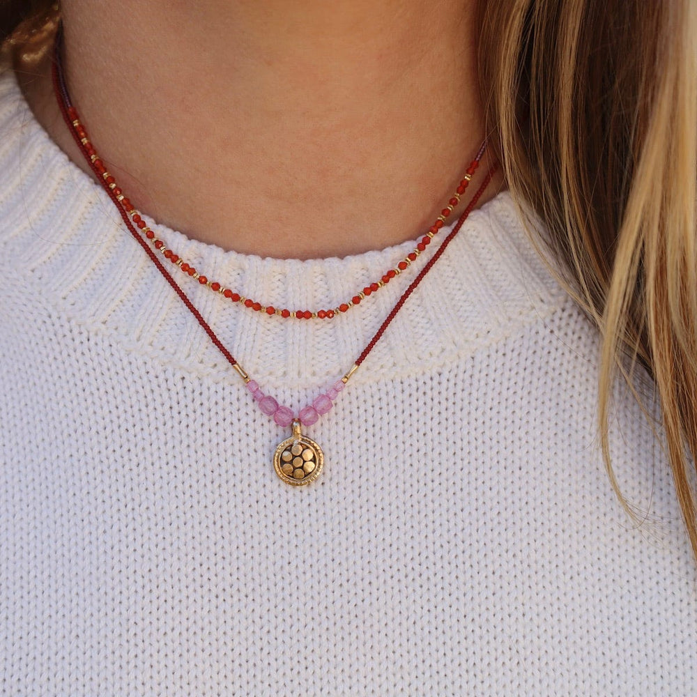 NKL Terracotta Seed & Pink Quartz Bead Necklace