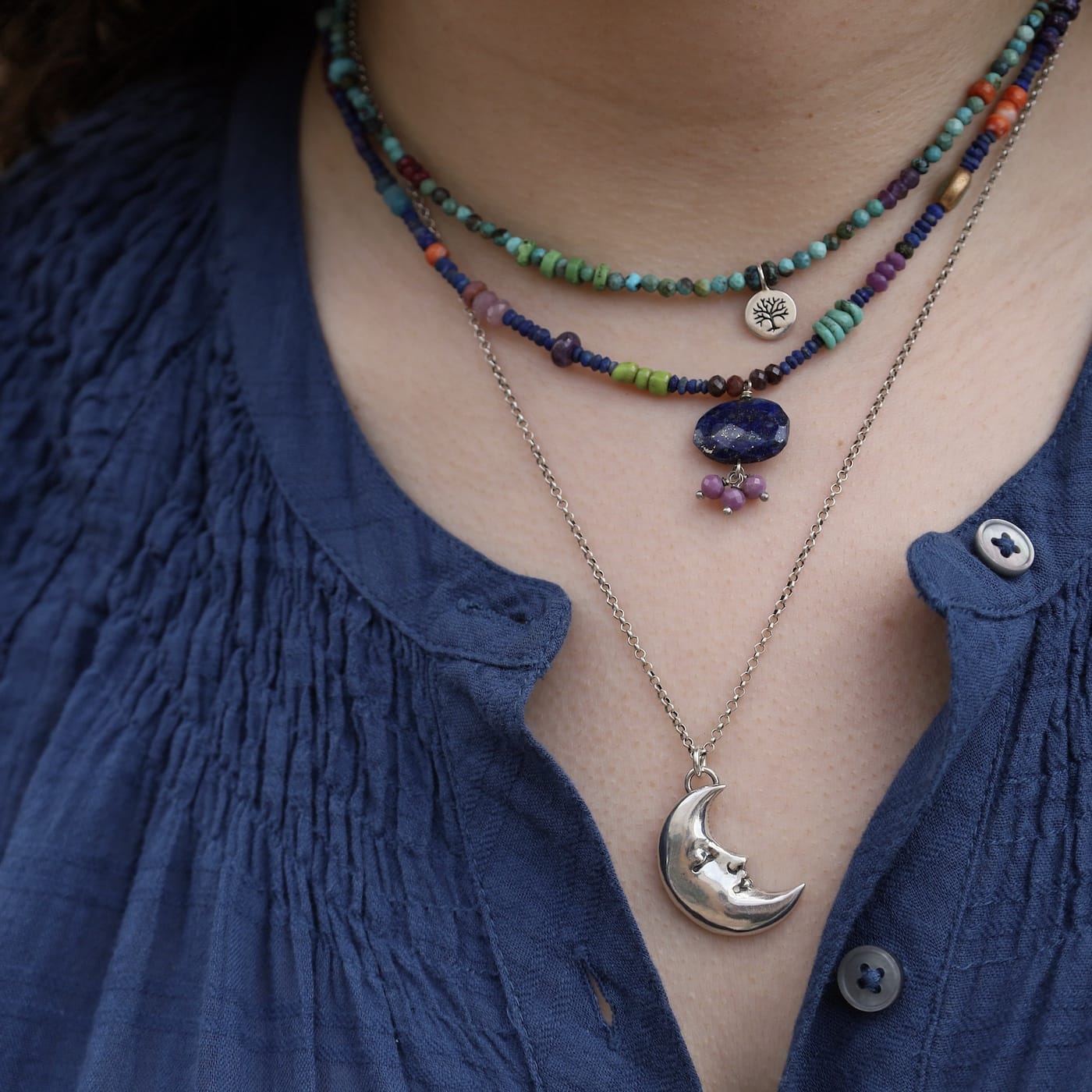 NKL The Clare Bear Lapis Silver Necklace with Lapis Pe