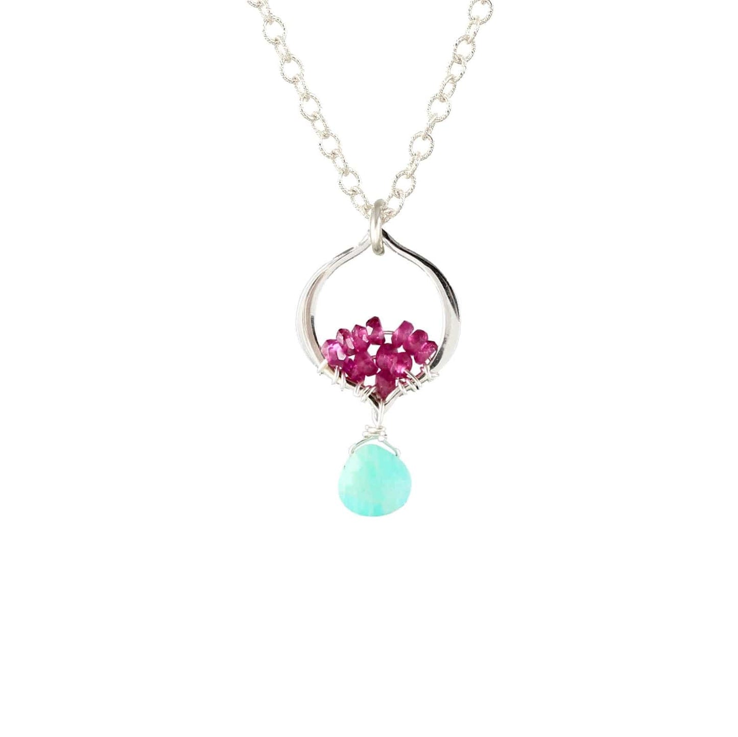 NKL Tiny Arabesque Woven with Amazonite, Pink Tourmaline Necklace