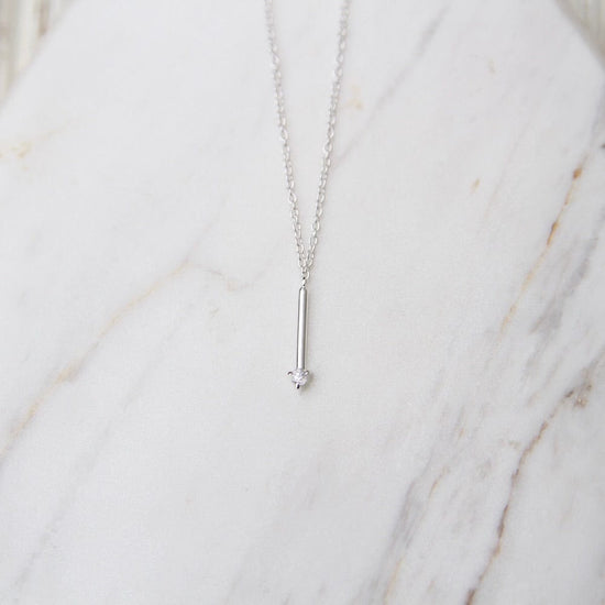 NKL Tiny Bar with White Sapphire - Sterling Silver