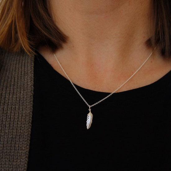 NKL Tiny Feather Necklace - Brushed Sterling Silver