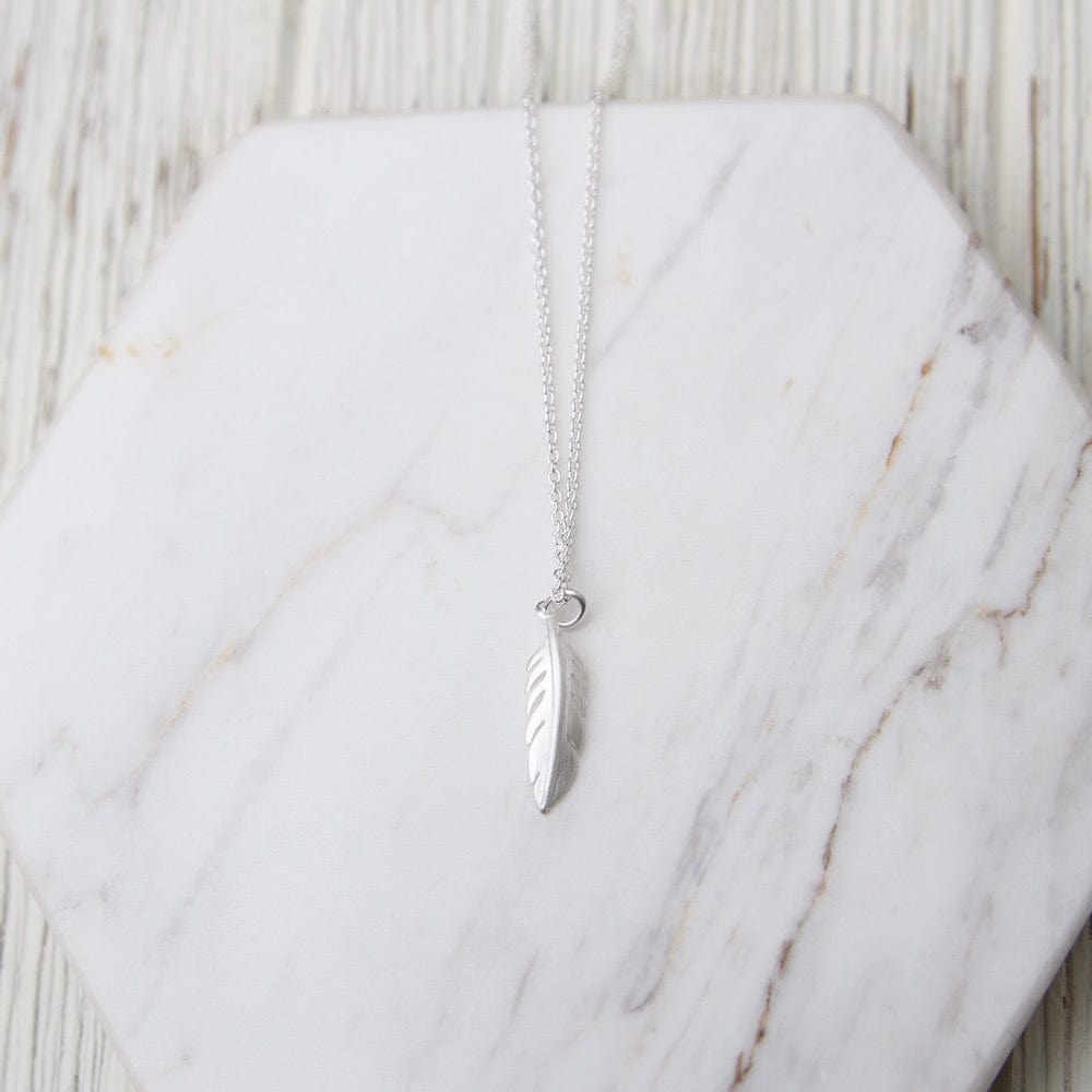 
                  
                    NKL Tiny Feather Necklace - Brushed Sterling Silver
                  
                