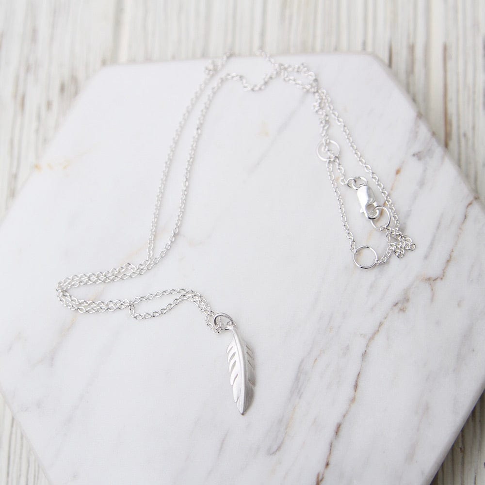 
                  
                    NKL Tiny Feather Necklace - Brushed Sterling Silver
                  
                