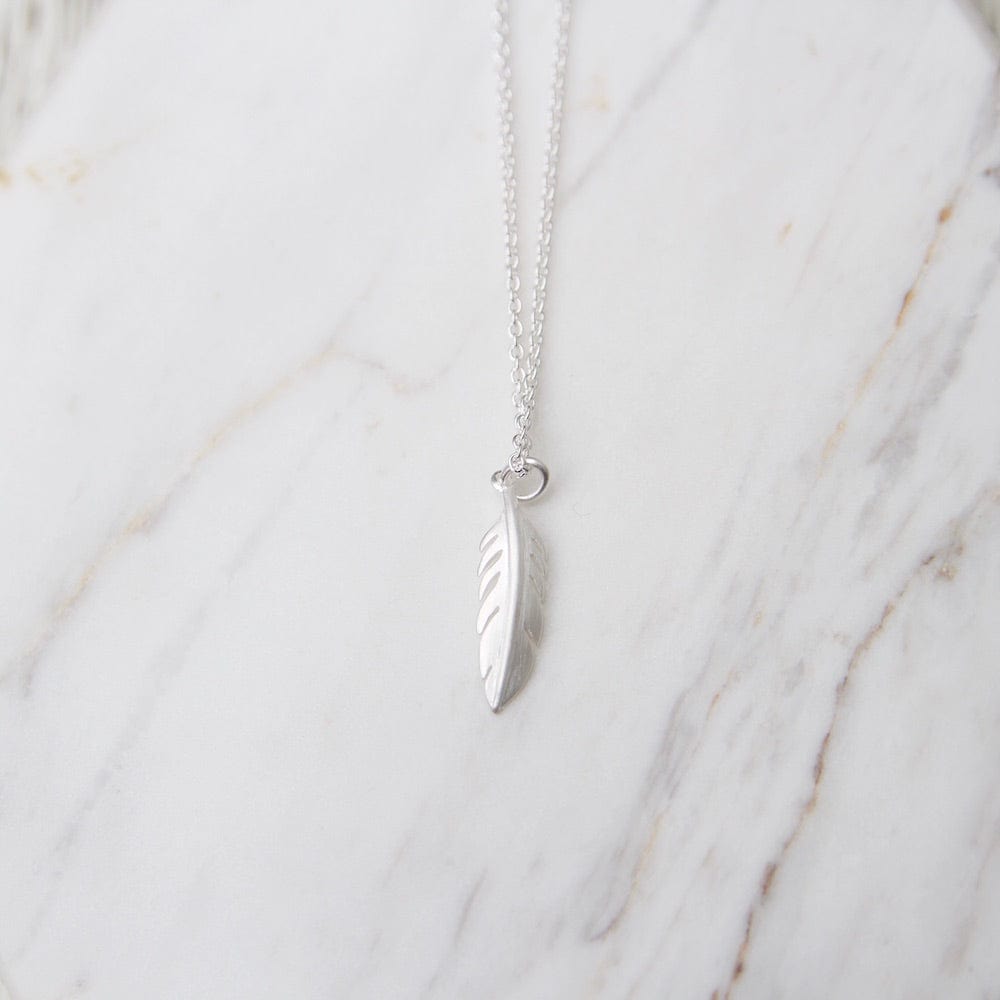 NKL Tiny Feather Necklace - Brushed Sterling Silver